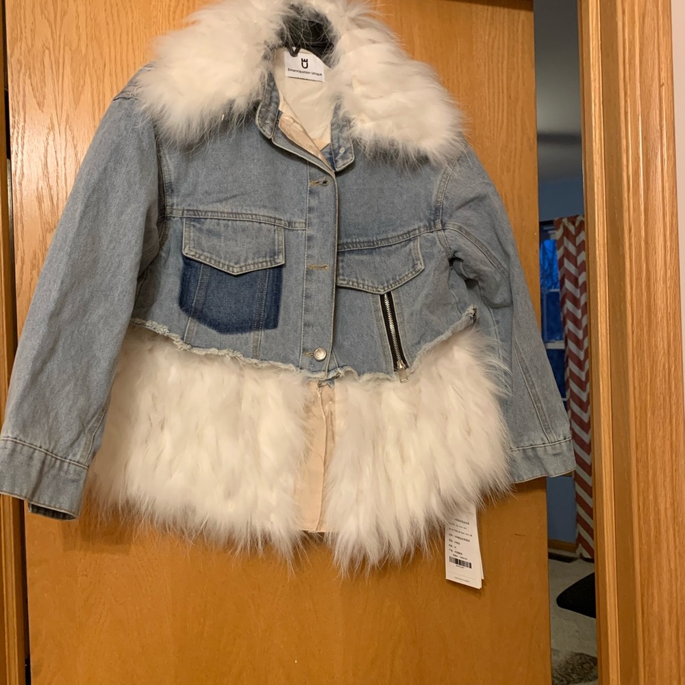 Denim Jacket with Faux Fur Trim